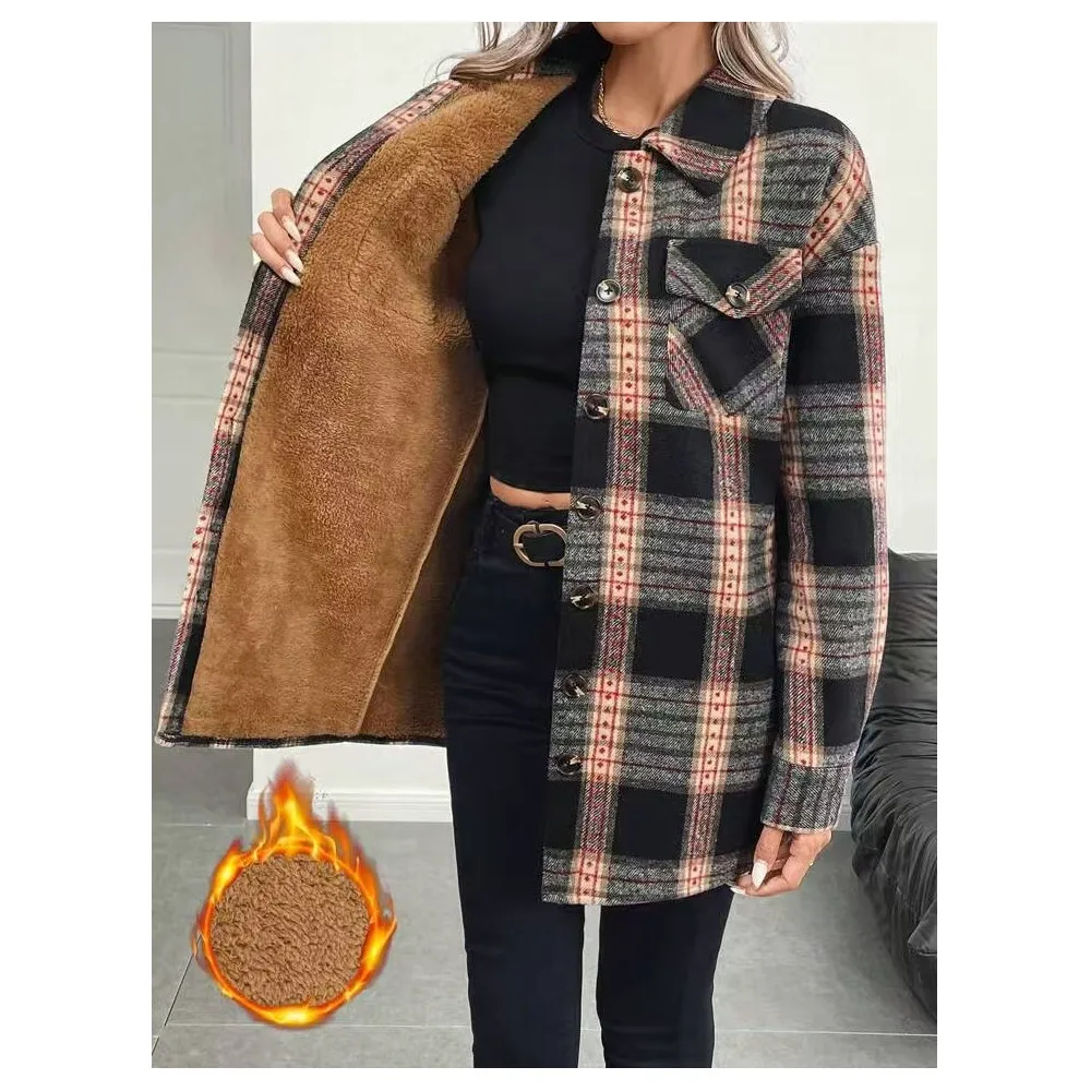 Flannel Shirt Lined - Mantel Lengan Panjang Bermotif Kotak-kotak dengan