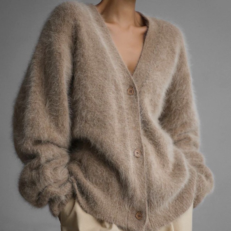Wool Coat Peacoat - Kardigan rajut wanita dengan potongan leher